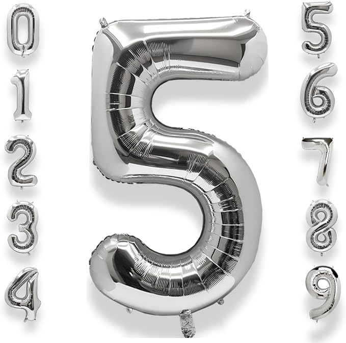 AULE 40 Inch Silver 5 Balloon Number Foil 0-9 Birthday Big Numbers | Birthday by AULE