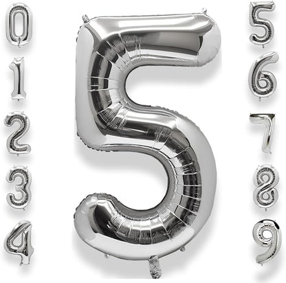 AULE 40 Inch Silver 5 Balloon Number Foil 0-9 Birthday Big Numbers | Birthday by AULE