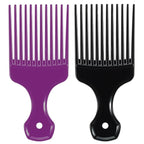 SIMPOR 2 Pcs Hair Pick Comb Wide Tooth Lift for Hair Styling Detangling Plastic Afro Pick for Women Men (Purple, Black)