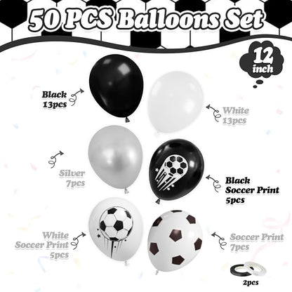 FunHot Soccer Balloons, 12 Inch Black White Silver Football Printed Helium - Image 2