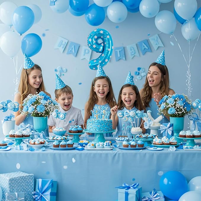 TONIFUL Number Balloon 16Inch 10 Pcs Blue Polka 0-9 Birthday Number Ballons | - Image 4