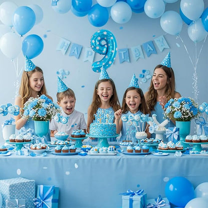 TONIFUL Number Balloon 16Inch 10 Pcs Blue Polka 0-9 Birthday Number Ballons | - Image 4