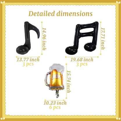 12 Piece Set Of Beer Balloons And Musical Note Balloons Made Of Foil Polyester - Image 2