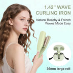 Crimper Hair Tool, Hair Crimper for Women, Beach Waves Curling Wand with Negative Ions, Adjustable Temp, Anti-Scald Design, Auto Shut-Off, Dual Voltage, 1.42 Inch (Green)