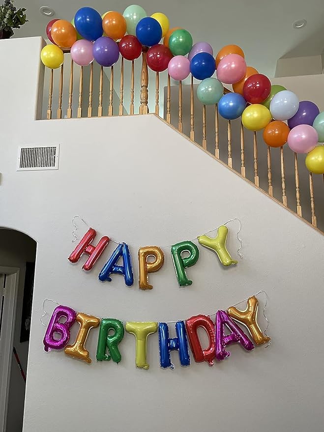 Rainbow Happy Birthday Balloon Banner, 16 Inch Foil Mylar Happy Birthday - Image 7