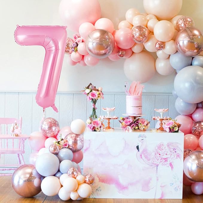 Pink Number 7 Balloon 40 Inch, Big Large Foil Helium Number Balloons, Jumbo - Image 2