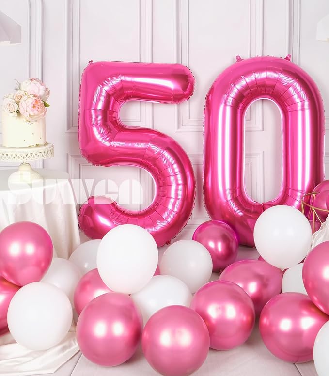 SUWEN 40 Inch Large Hot Pink 50 Balloon Numbers Big Foil Helium Number Balloons - Image 2