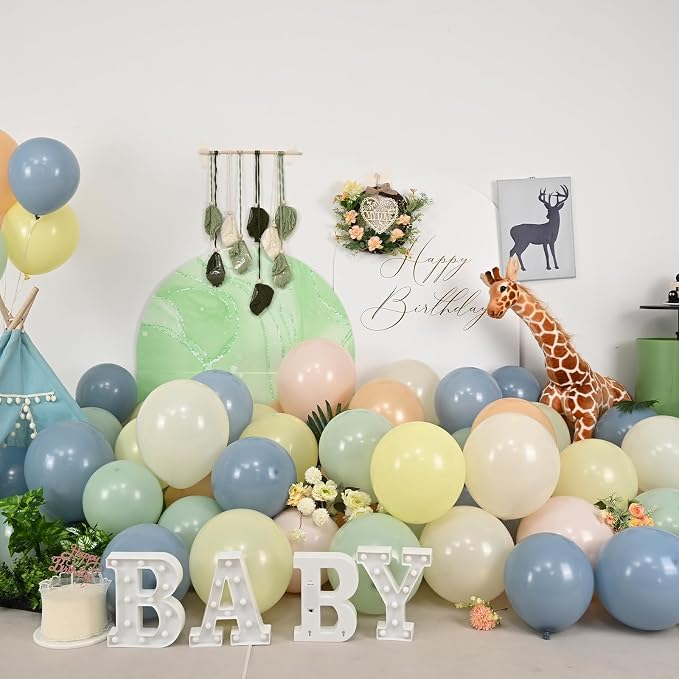 Sage Green Dusty Blue Yellow Balloon 12 Inch Double Stuffed Beige Slate Blue - Image 3