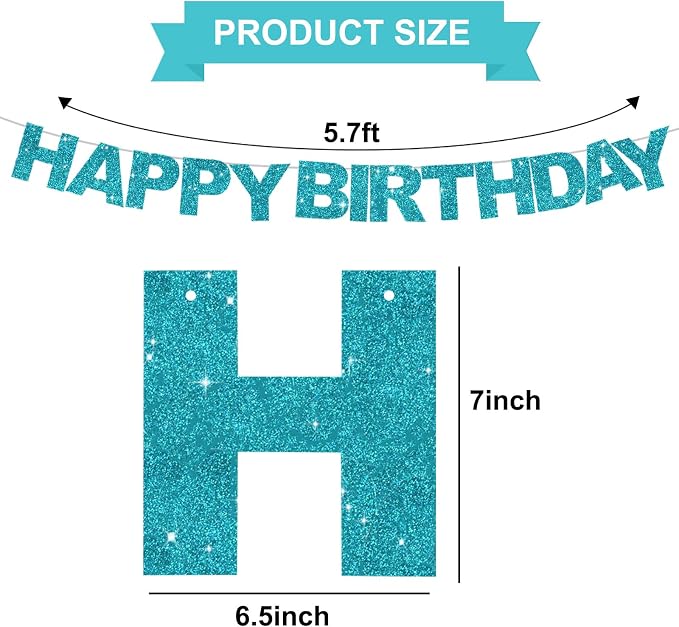 BEISHIDA Pre-Strung Lake Blue Happy Birthday Banner Party Sign Decoration | - Image 2