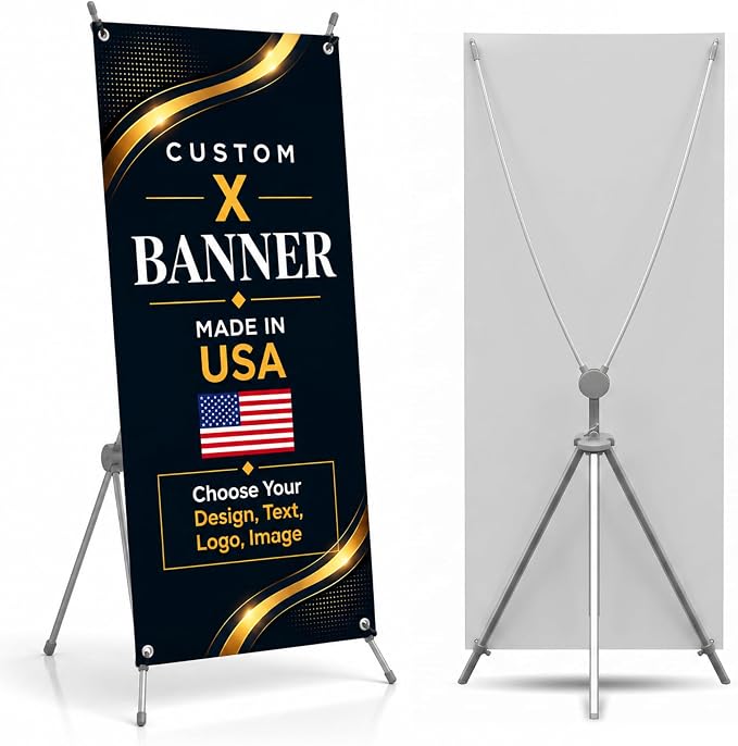custom x stand banner 30x65" custom banners personalized Printed in USA | by BCB