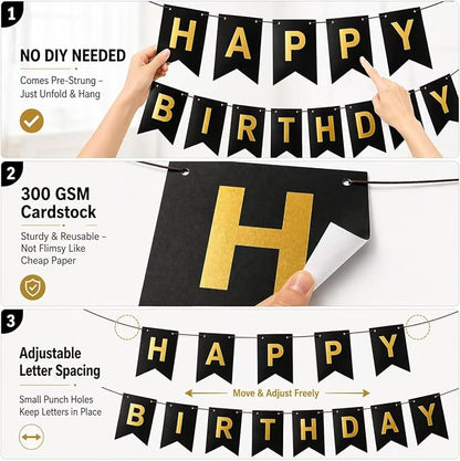 Black Happy Birthday Banner Sign - Image 3
