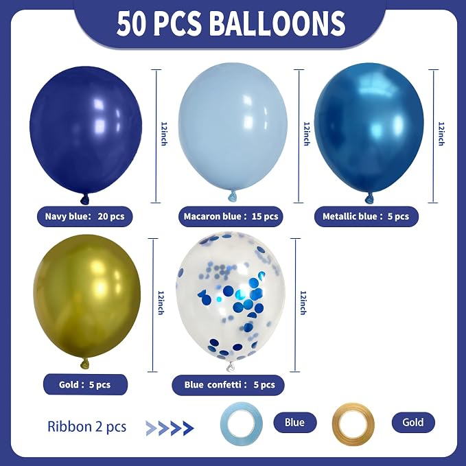 Navy Blue Gold Party Balloons - Image 2