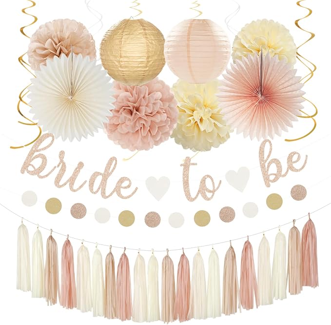 Champagne-Gold Beige Fall Bridal-Shower Party-Decorations by Burgleda