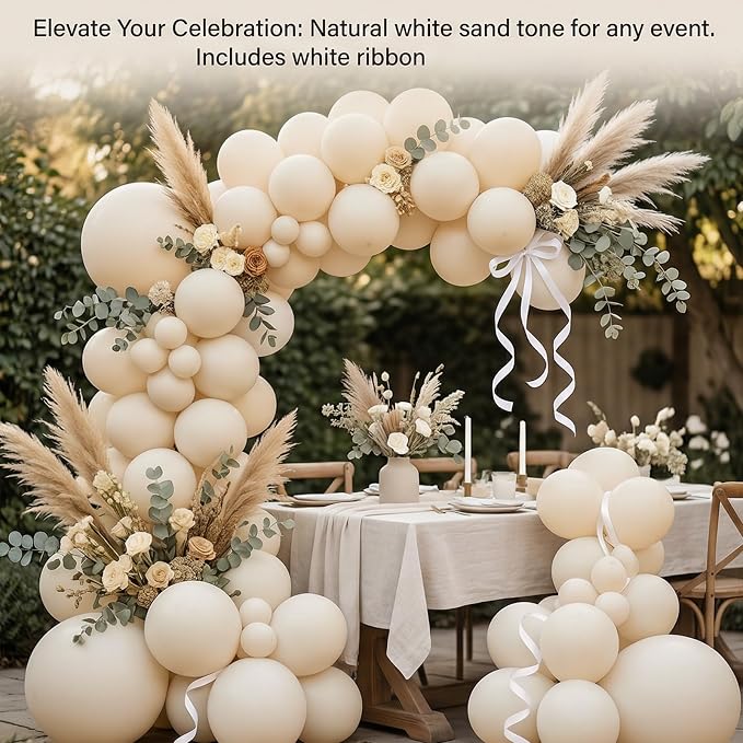40pcs White Sand Balloons 12 Inch, Matte Neutral Cream Beige Latex Balloons | - Image 6