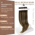 Ve Sunny Clip in Human Hair Extensions Dark Brown Balayage Caramel Blonde Human Hair Clip in Extensions 14inch Short Hair Extensions Real Human Hair Clip ins 100g 7Pcs