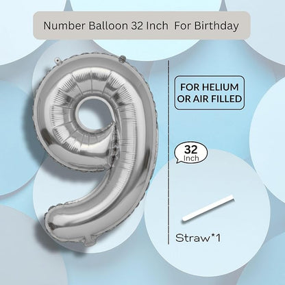 White Number Balloon 9 Mylar Foil Balloons 32 inch - Image 8