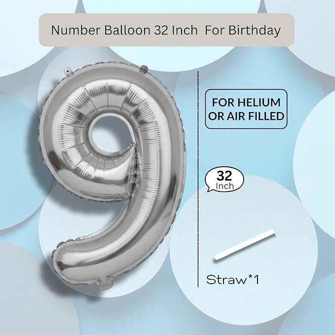 Candy Blue Number Balloon 9 Mylar Foil Balloons 32 inch - Image 8