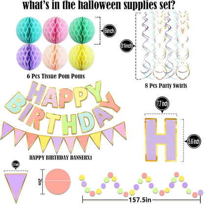 Fecedy Macaron Superlarge Alphabet Happy Birthday Banner Colorful Flag Bunting - Image 2