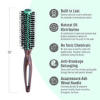 MINT Eco-Friendly Boar Bristle Round Brush for Blow Drying | Durable Blowout Styling for All Hair Types | Ceramic Round Brush with Hand-Crafted Wooden Handle (20 mm)