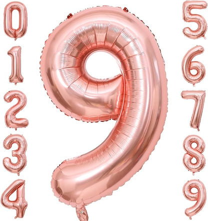 Rose Gold 9 Number Balloons, 40 Inch Big 9 Balloon Numbers Rose Gold 9 Foil by BBPOOL