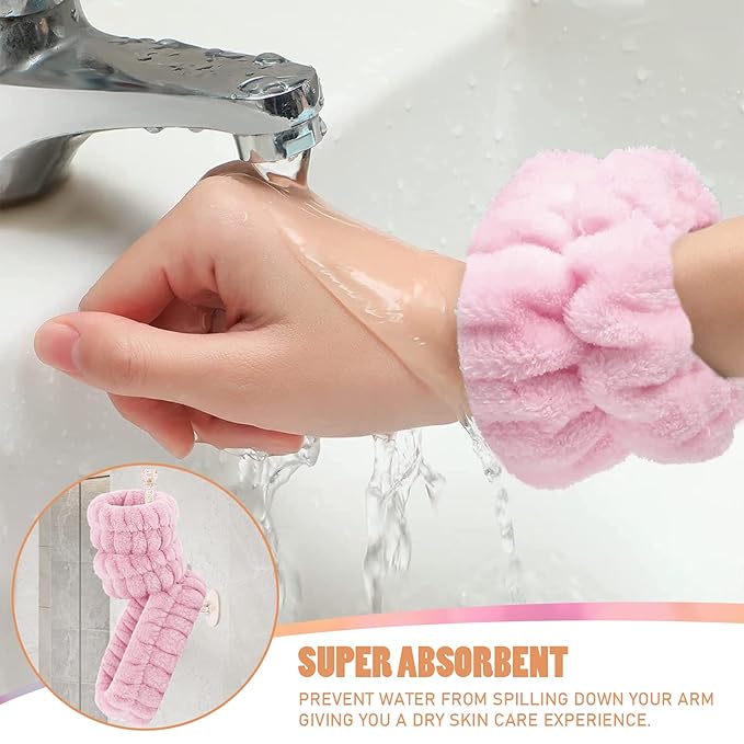 Face Wash Headband and Wristband Set of 2, Microfiber Wristbands for Washing Face Absorbent Spa Wristbands, Fitness