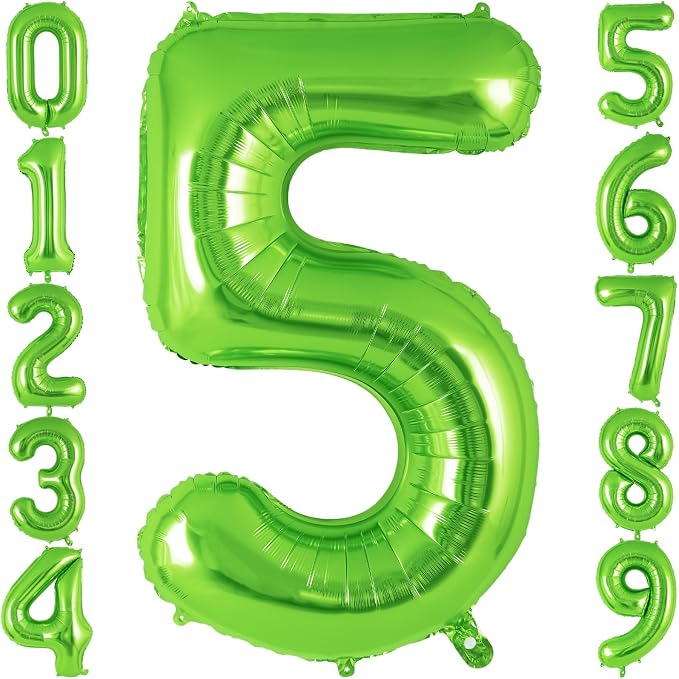 Green Number 5 Balloon 40 Inch, Big Large Foil Helium Number Balloons, Jumbo by AIQINHU