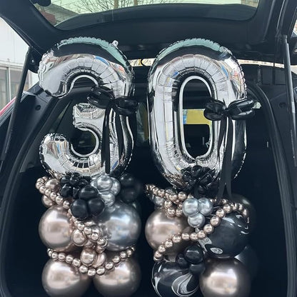 40 inch Silver Number Balloon Giant Foil Helium Balloons Silver Number 0 Balloon - Image 4