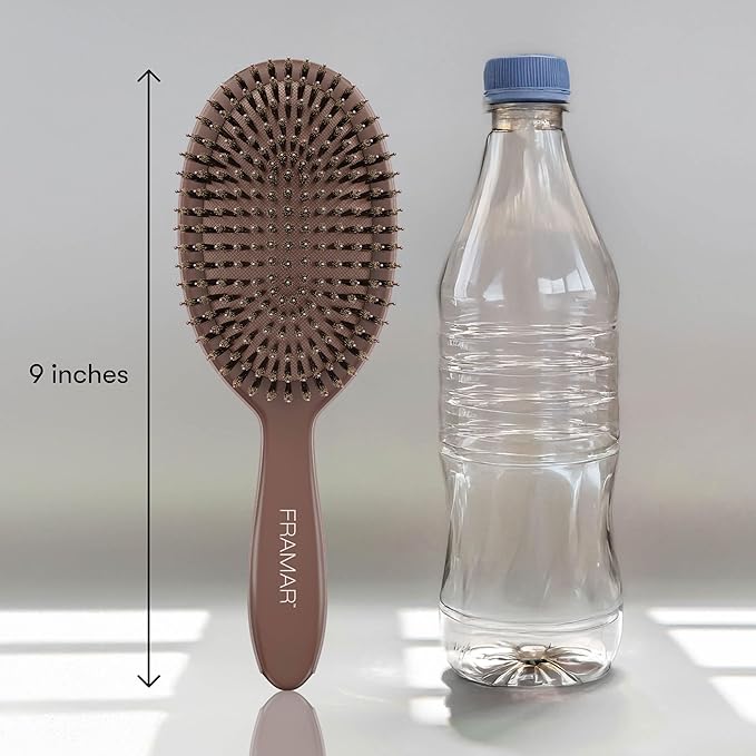 FRAMAR Soft Boar Bristle Hair Brush For Women – Boars Hair Brush For Women, Boar Brush For Fine Hair, Hairbrush For Fine Hair, Soft Bristle Brush For Slick Back, Volume and Shine - Chocolate
