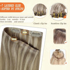 Full Shine Blonde Hair Extensions Real Human Hair Clip ins Golden Blonde Mix Light Blonde Natural Seamless Hair Extension for Women Add Volume 14 Inch 8 PCS 120 G