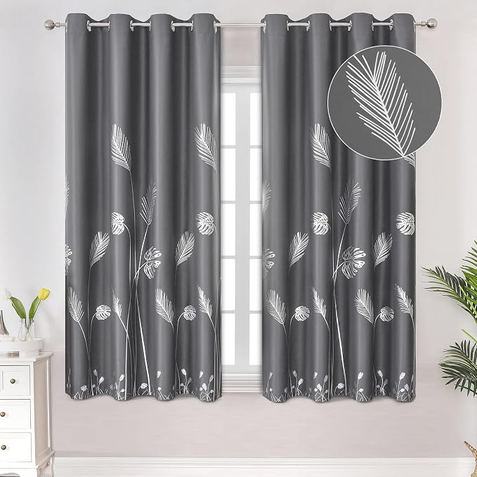 Silver Palm Tree Blackout Curtains 2 Panels by ESTELARTEXTILER