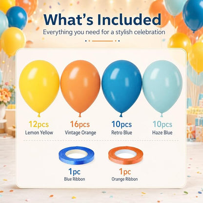 Retro Blue Yellow Orange Balloons, 12 Inch here come balloon Blue and Orange - Image 3