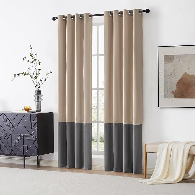 BULBUL Luxury Two Tone Velvet Curtains 120 inch Long- Champagne Gray | Modern | - Image 6