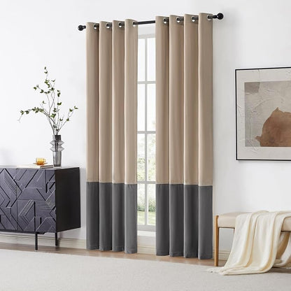 BULBUL Luxury Two Tone Velvet Curtains 120 inch Long- Champagne Gray | Modern | - Image 6