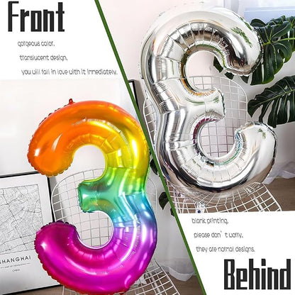 Rainbow Number 3 Balloon 40 Inch Rainbow 3 Balloon Giant Helium Foil Number 0 - Image 7