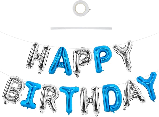 TONIFUL 16 Inch Deep Blue Silver Happy Birthday Balloons Banner Decorations | by TONIFUL