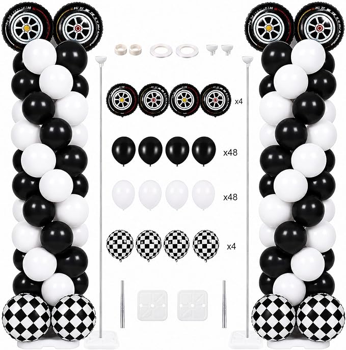 Skylety 2 Sets Race Car Balloon Column Stand Kit Adjustable Race Car Black by Skylety
