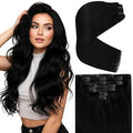 Ve Sunny Clip in Human Hair Extensions Black Clip in Hair Extensions Double Weft Clip ins Real Hair Extensions for Women 20 Inch 7Pcs 120g