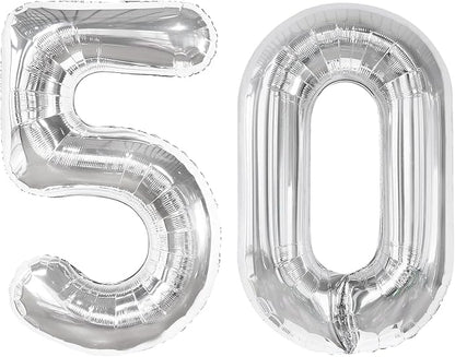 50 Balloon - Silver Birthday Number Balloons, 40 Inch Decorations Men Women | by ALPHADELTAPI