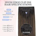 DOORES Injected Clip in Hair Extensions Real Human, Dark Brown to Chestnut Brown 14 inch 110g 7pcs Invisi Edge, Seamless Clip in Hair Extensions Invisible Virgin Injected Skin Weft