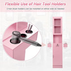 Salon Station for Hair Stylist,Hair Styling Storage Cabinet with Glass Door,Tool Dryer Holders, Salon Beauty Spa Barber Hair Staion, Pink