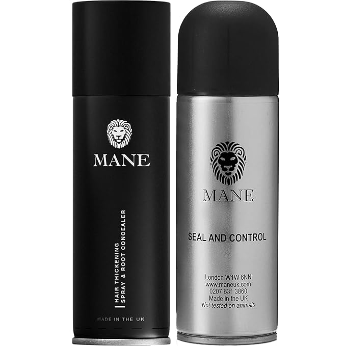 Mane Hair Thickening Spray & Root Touch Up, Seal & Control Combo Pack, Instantly Thicker Hair for Men & Women, Fill in Hairlines and Hide Thinning and Fine Patches - Dark Brown, 12 Colors (6.76 oz)