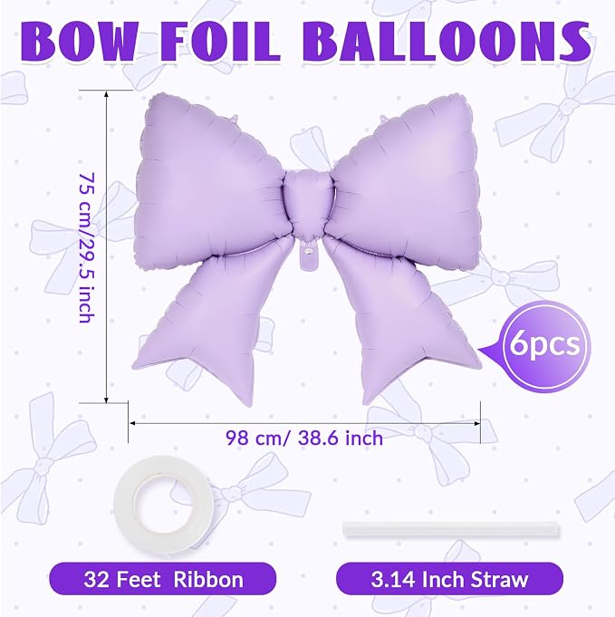 6 Pcs Light Purple Bow Balloons - Image 2