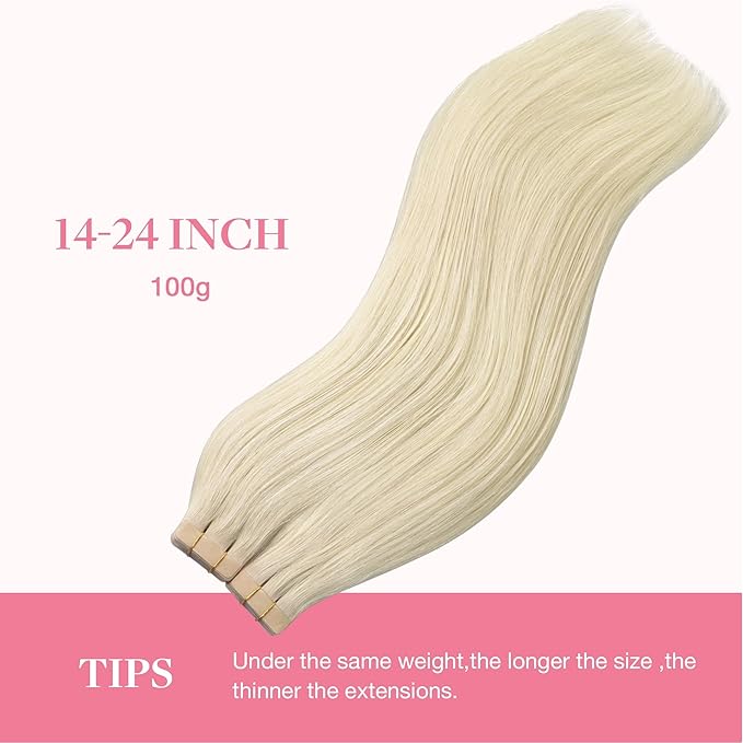 GOO GOO Tape in Hair Extensions Human Hair, 60A Platinum Blonde, 12inch 80g 40pcs, Skin Weft Seamless Invisible, Silky Straight with Thick Ends, Remy Human Hair