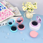4 Colors Folding Mirror Hairbrush, 2 in 1 Compact Pocket Mirror Comb with DIY Stickers, Round Mini Pocket Makeup Mirror for Travel Women Girls (4 Pcs)