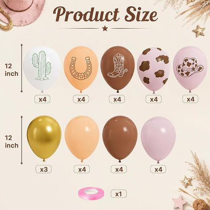 Cowgirl Balloons, Dusty Pink Brown Cow Print Latex Balloons - Image 2