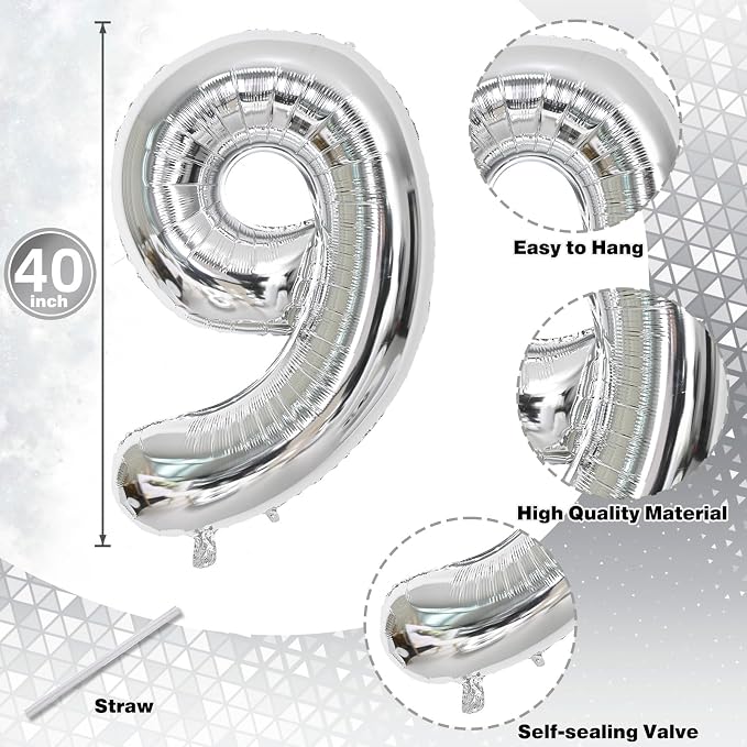 19th Birthday Balloon for Girls Boys, 40 Inch Silver Number 1 & 9 Mylar - Image 2