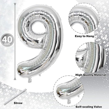 19th Birthday Balloon for Girls Boys, 40 Inch Silver Number 1 & 9 Mylar - Image 2
