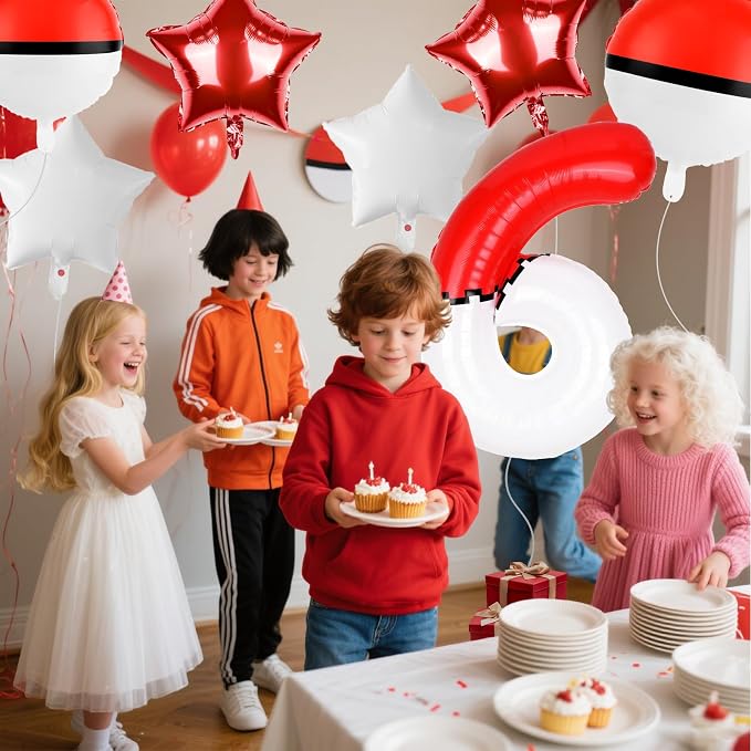 40 Inch Red & White Cartoon Themed Theme Number Balloon, Number Block Foil - Image 7