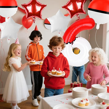 40 Inch Red & White Cartoon Themed Theme Number Balloon, Number Block Foil - Image 7