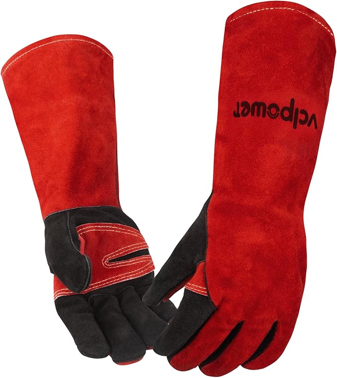 Fireplace Welding Gloves Fire Heat Resistant: 16IN 932°F Fireproof Leather for Fire Pit Wood Stove Campfire Furnace BBQ Baking,Grill Oven Stick Mig Tig Gear Gift for Man M